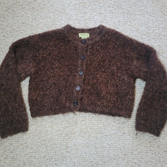Vintage Antropologie Sweater Size Medium Cardigan Mohair Wool  Cropped Y2K Fuzzy - Picture 10 of 10